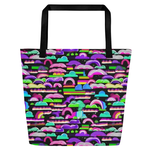 Neon Rainbow Static on a Large Tote Bag W/ Pocket