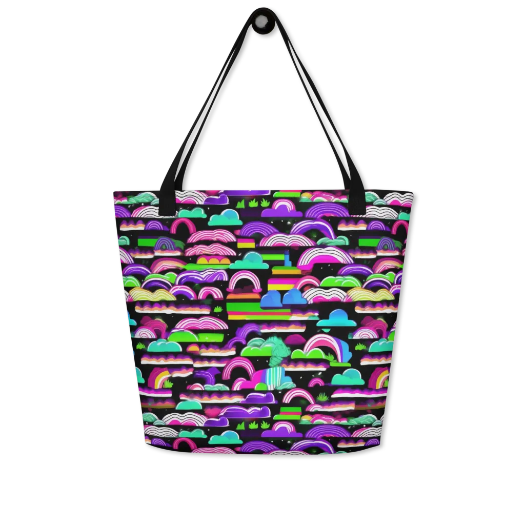 Neon Rainbow Static on Large Tote Bag W/ Pocket — Front