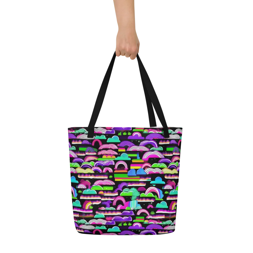 Neon Rainbow Static on Large Tote Bag W/ Pocket — Front