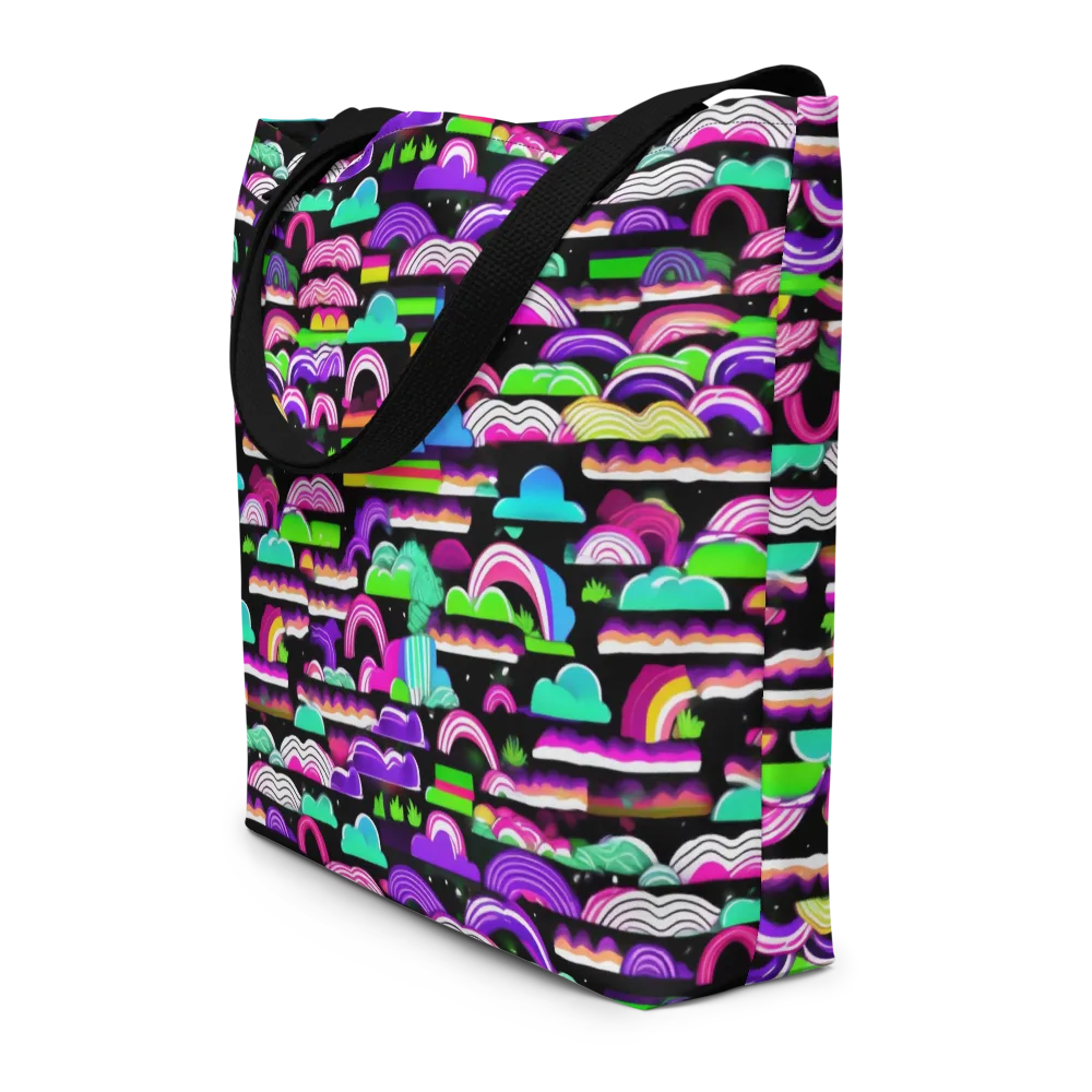 Neon Rainbow Static on Large Tote Bag W/ Pocket — Front