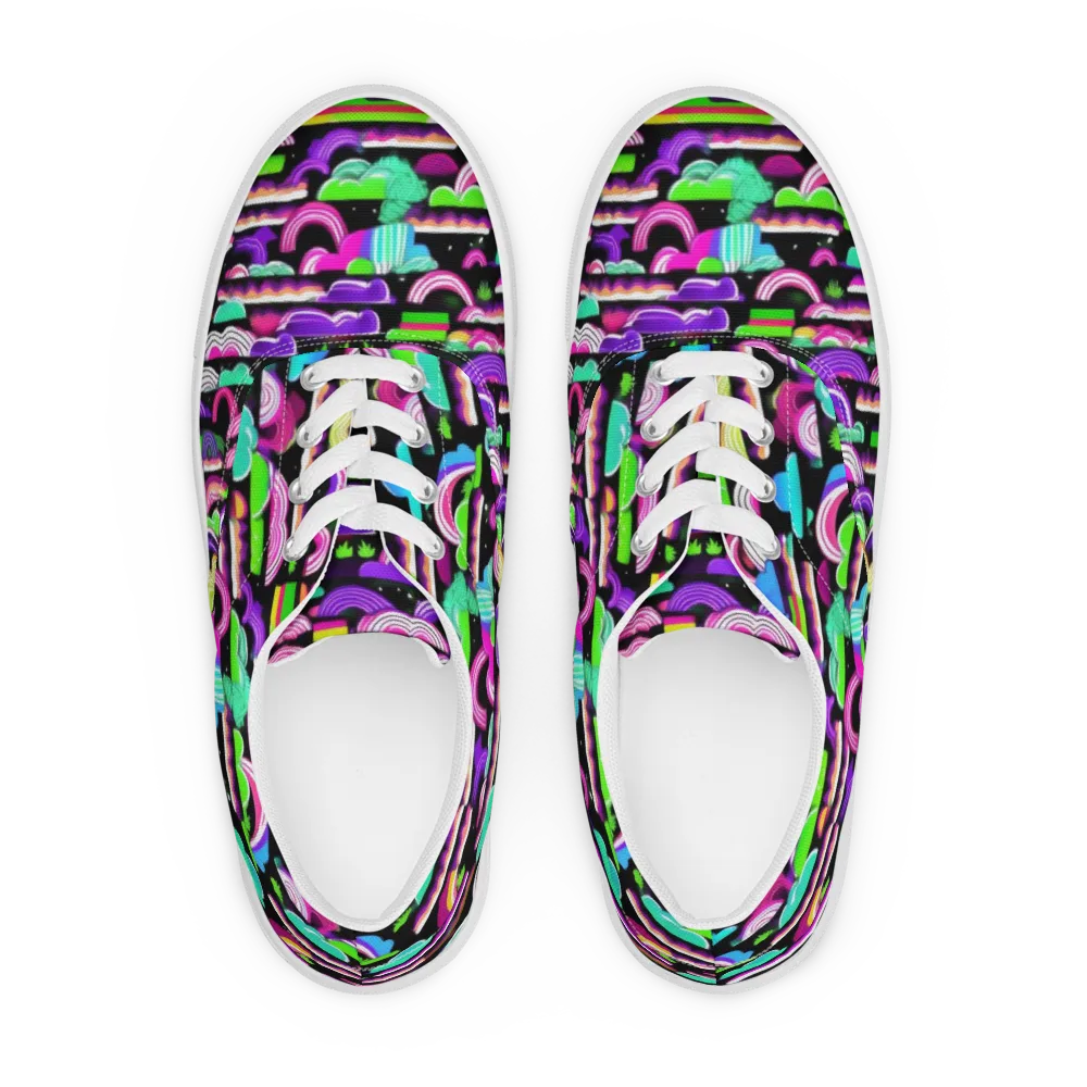 Neon Rainbow Static on Men's Lace-Up Canvas Shoes — Front
