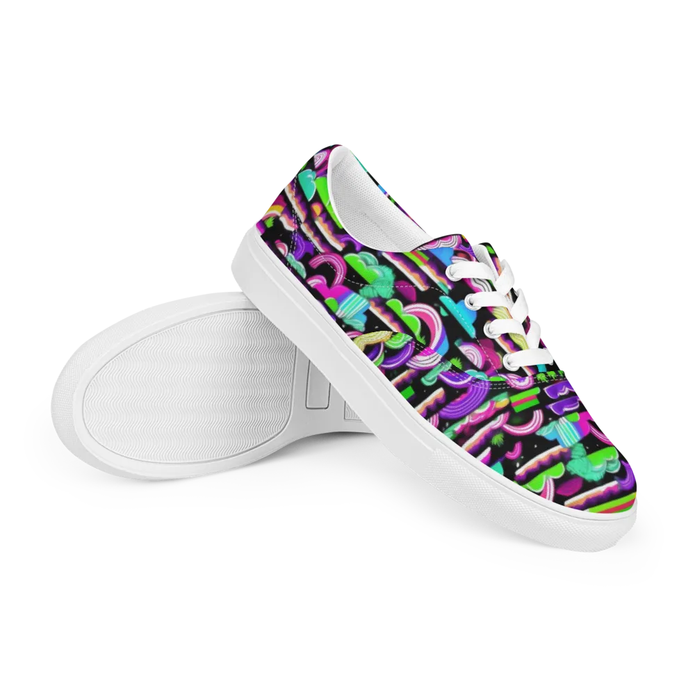 Neon Rainbow Static on Men's Lace-Up Canvas Shoes — Right Front