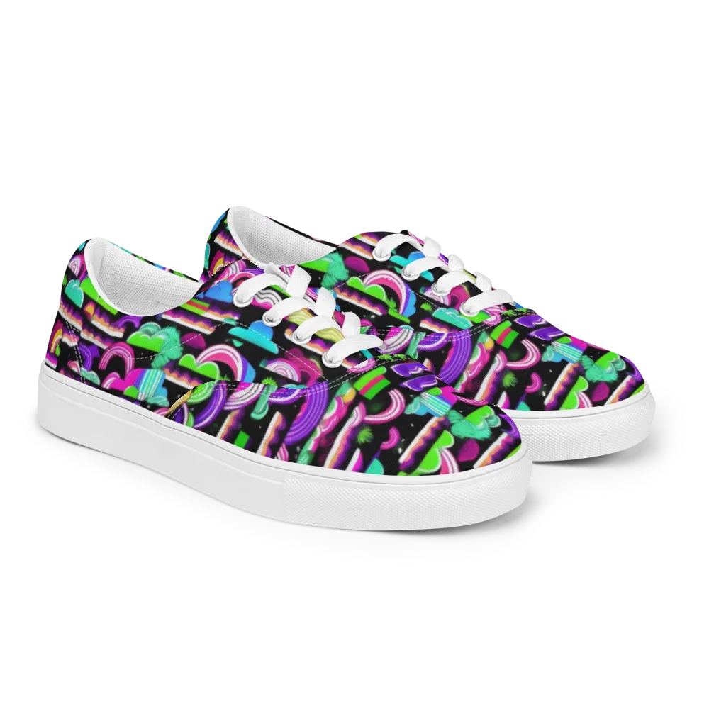 Neon Rainbow Static on Men's Lace-Up Canvas Shoes — Right Front
