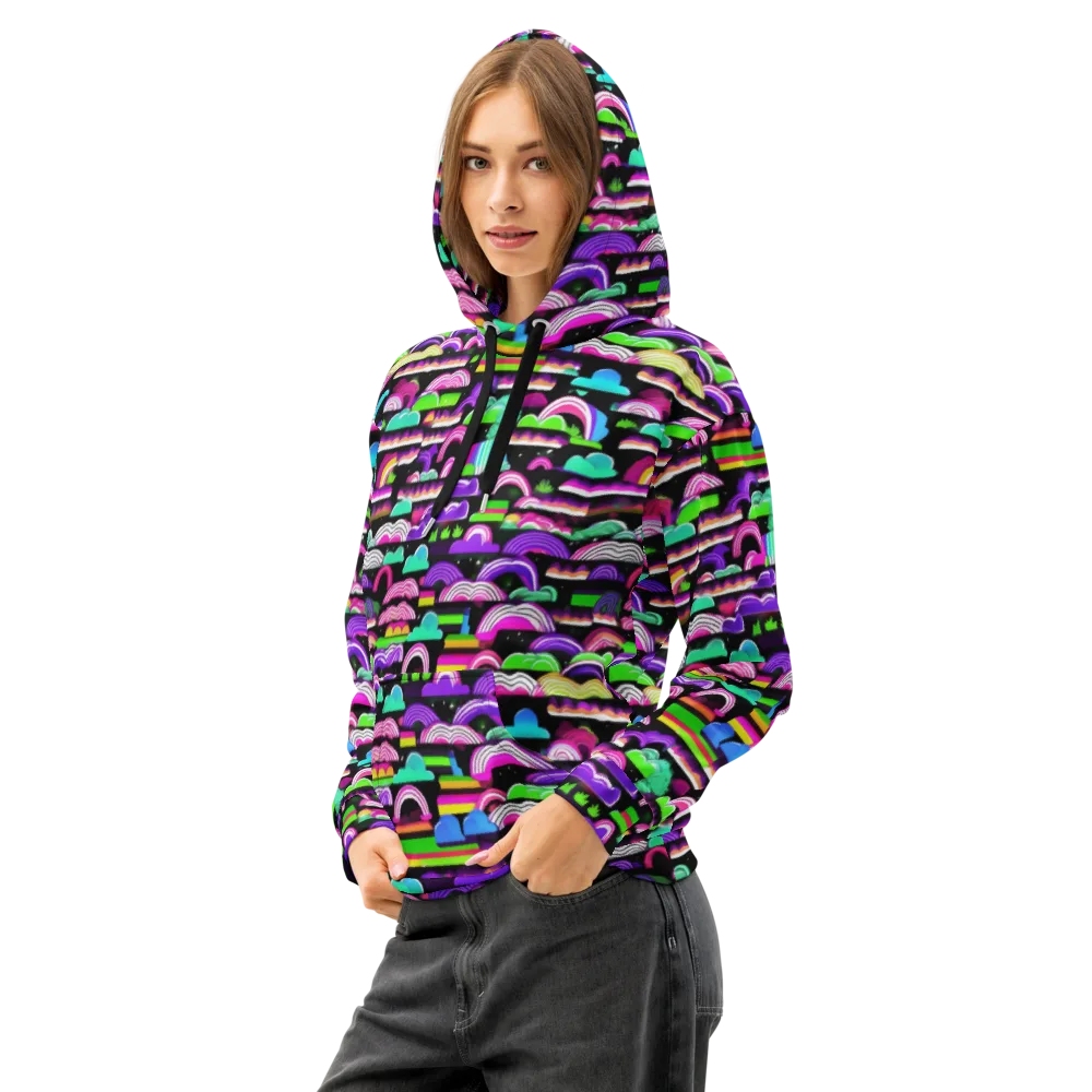 Neon Rainbow Static on Cotton Hoodie — Left Front