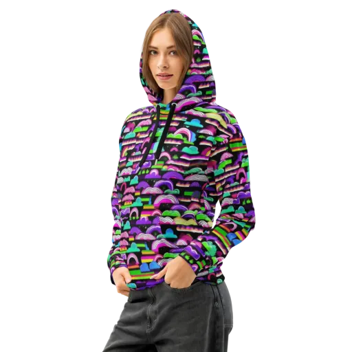 Neon Rainbow Static on a Cotton Hoodie