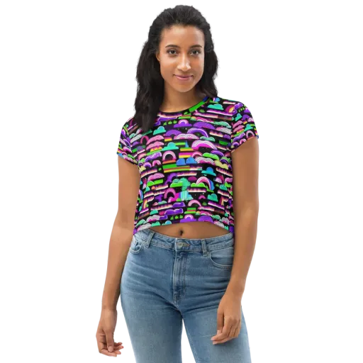 Neon Rainbow Static on a Crop Tee