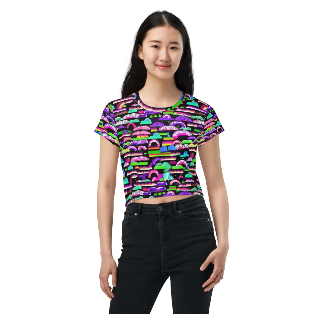 Neon Rainbow Static on Crop Tee — Front