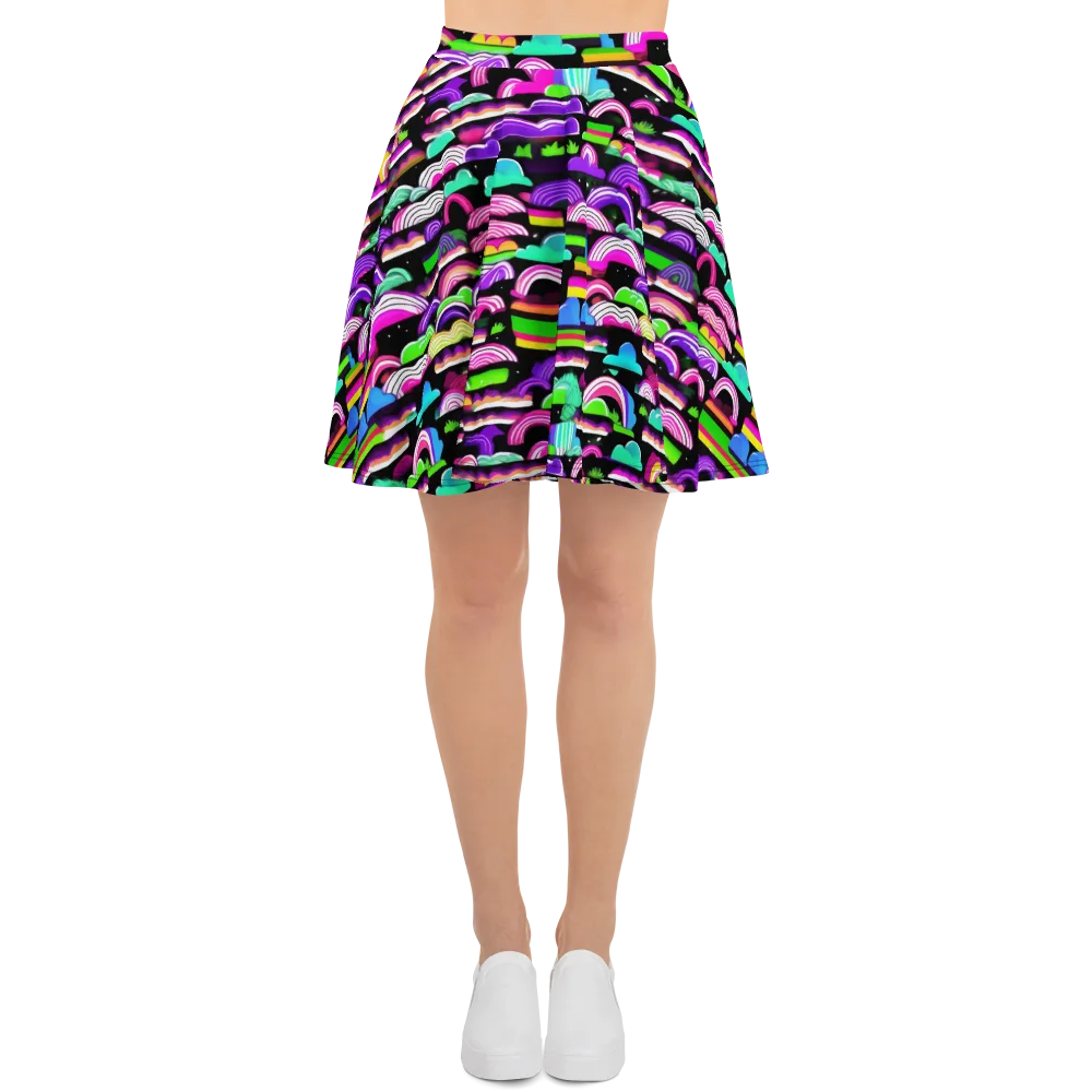 Neon Rainbow Static on Skater Skirt — Front