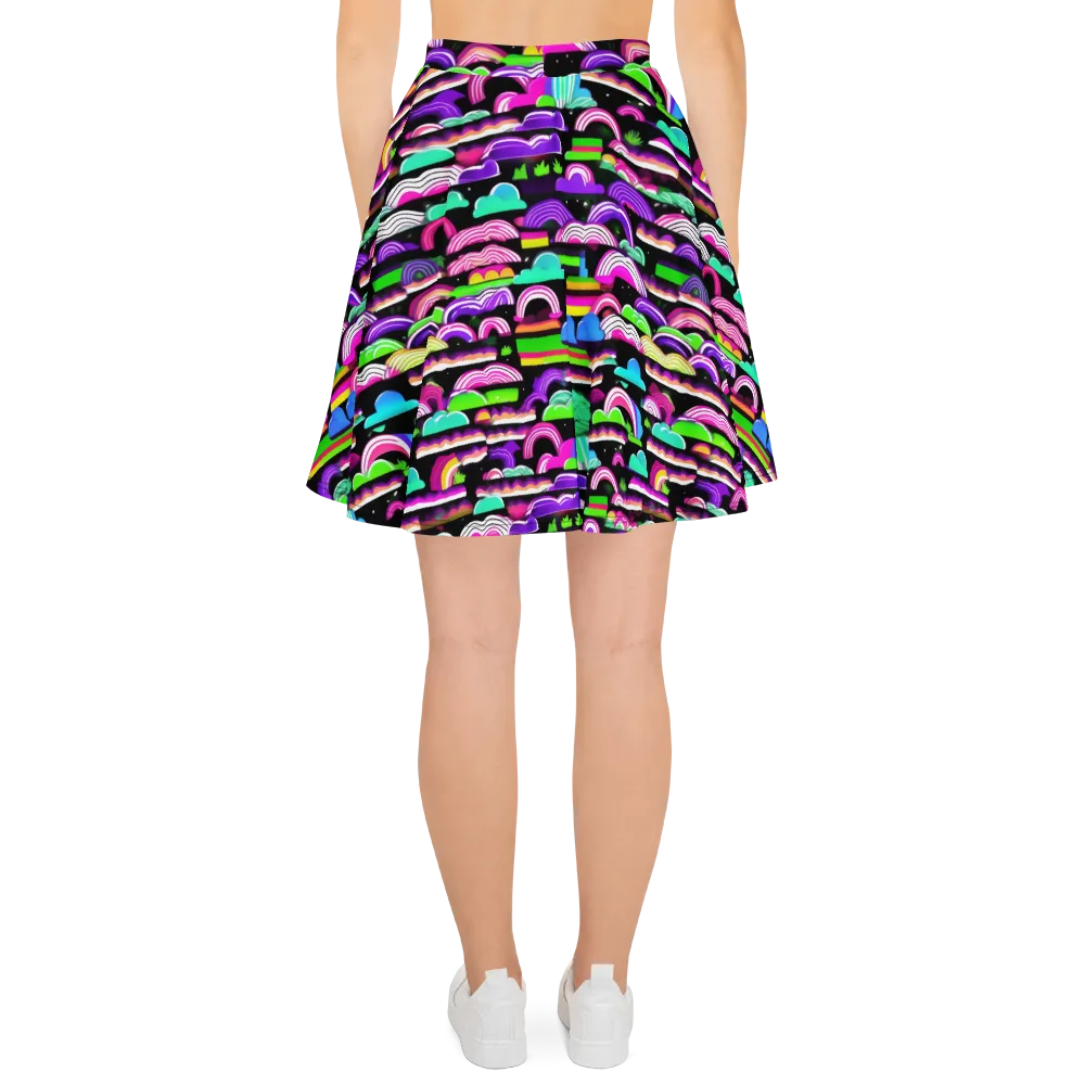 Neon Rainbow Static on Skater Skirt — Back