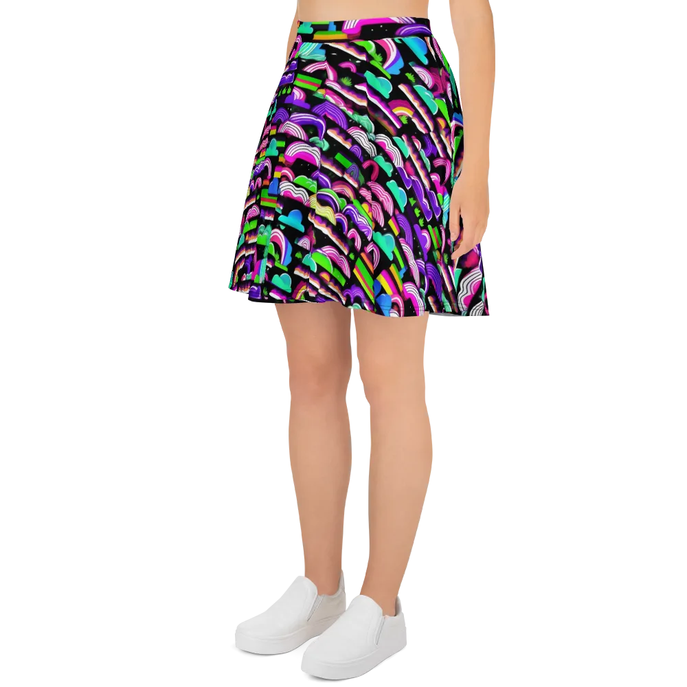 Neon Rainbow Static on Skater Skirt — Left