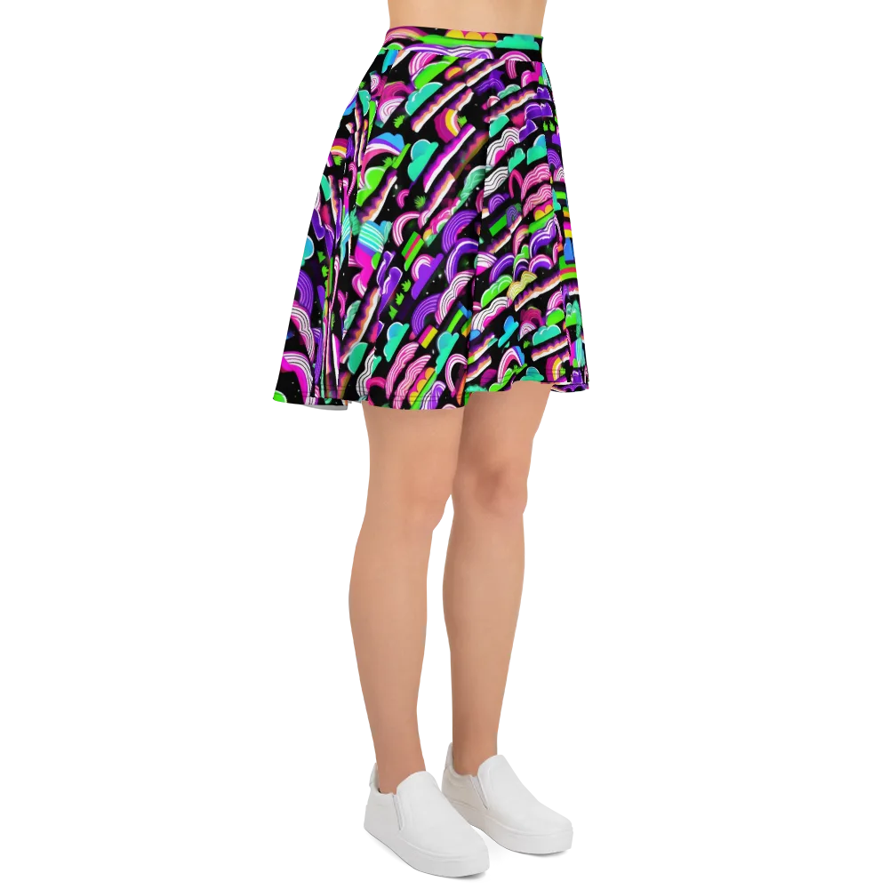 Neon Rainbow Static on Skater Skirt — Right
