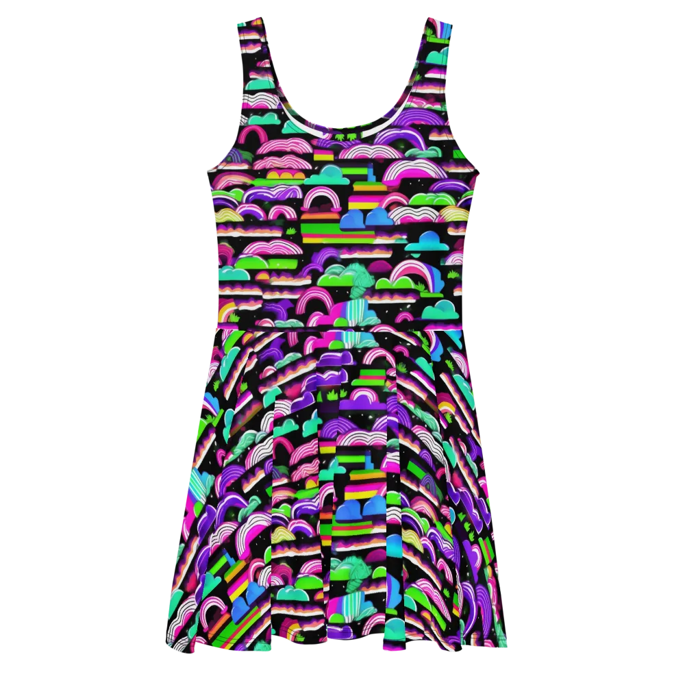 Neon Rainbow Static on Skater Dress — Front