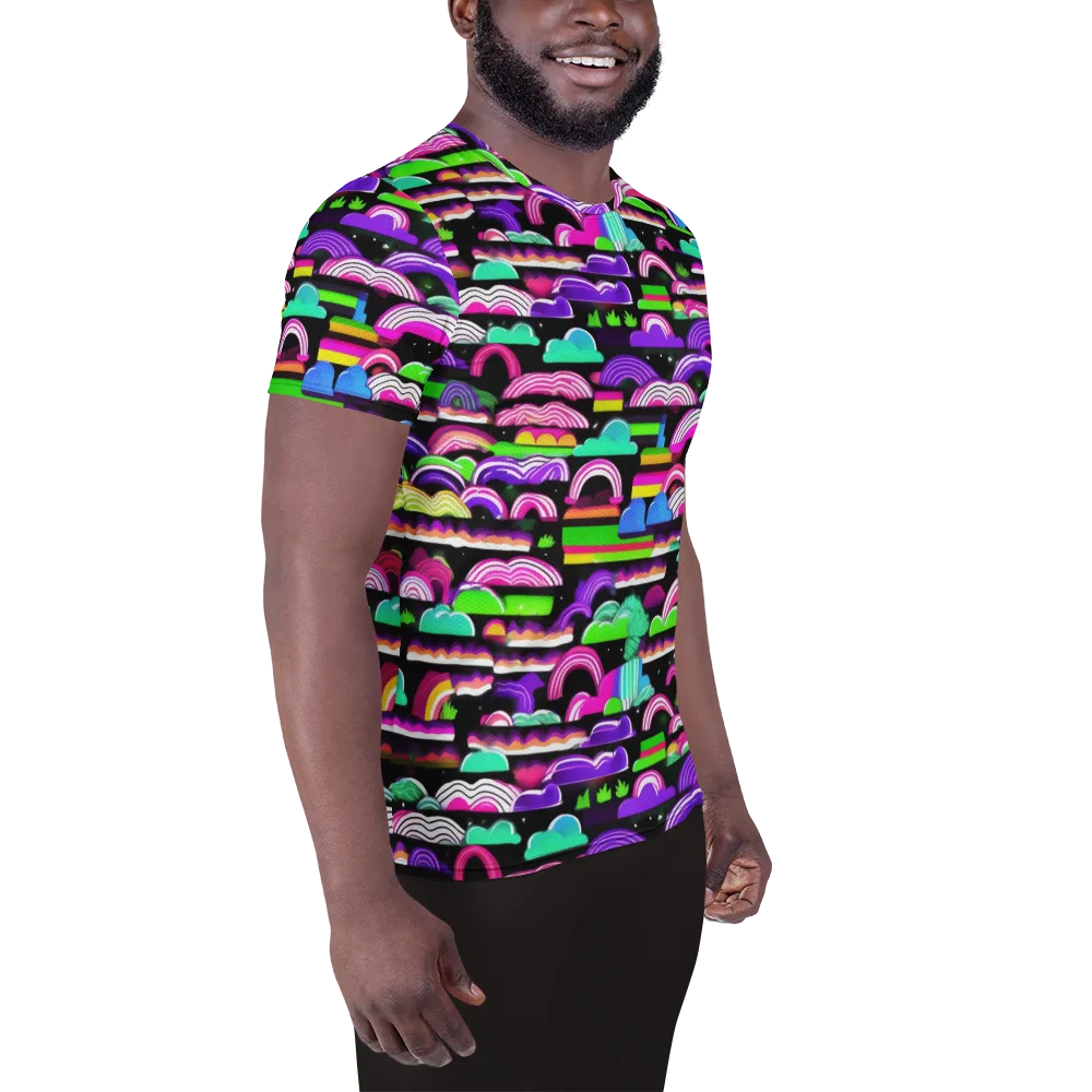 Neon Rainbow Static on Men's Athletic T-Shirt — Right