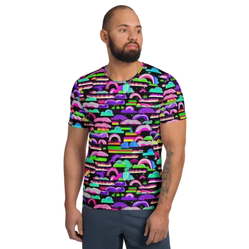 Neon Rainbow Static on a Men's Athletic T-Shirt