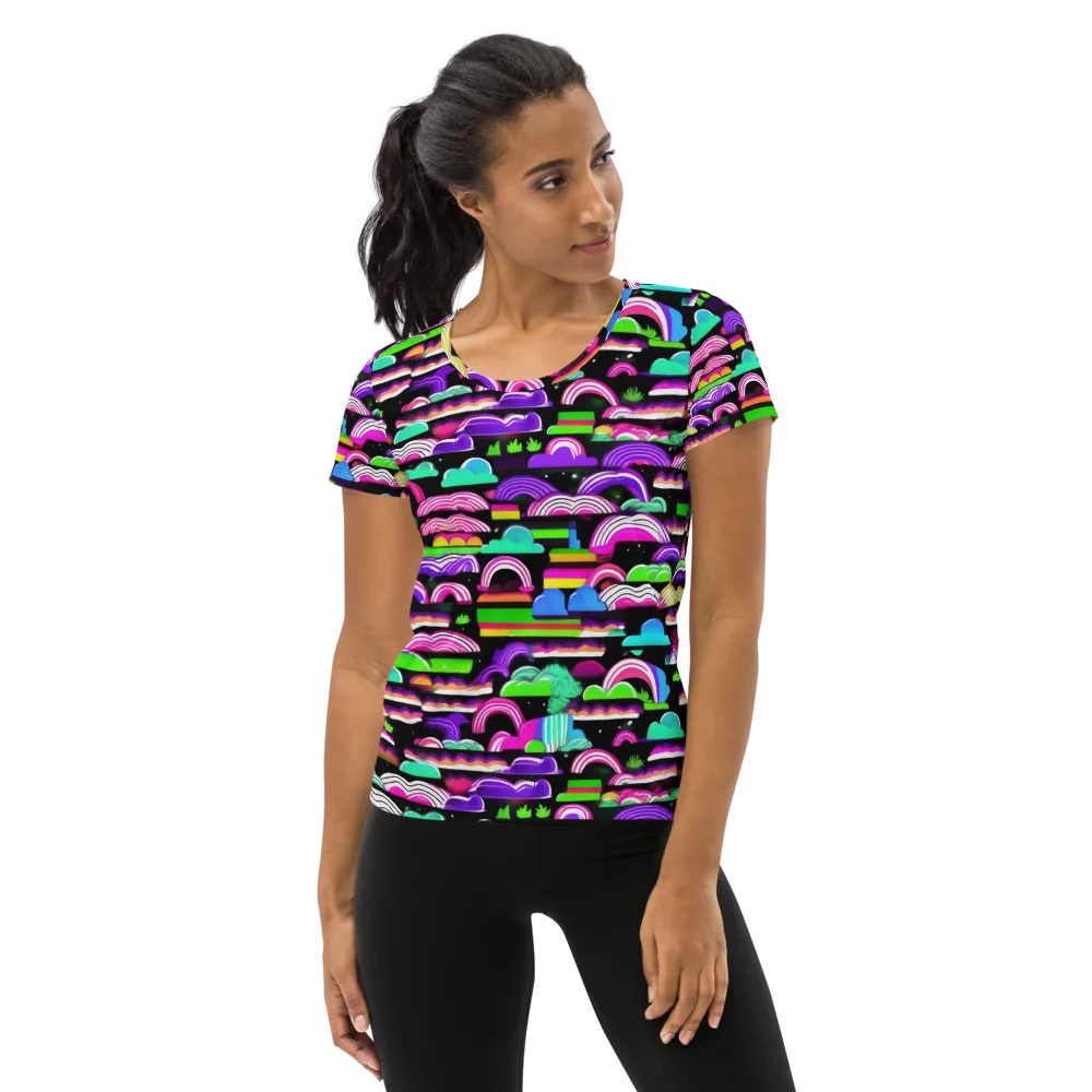 Neon Rainbow Static on Women's Athletic T-Shirt — Front