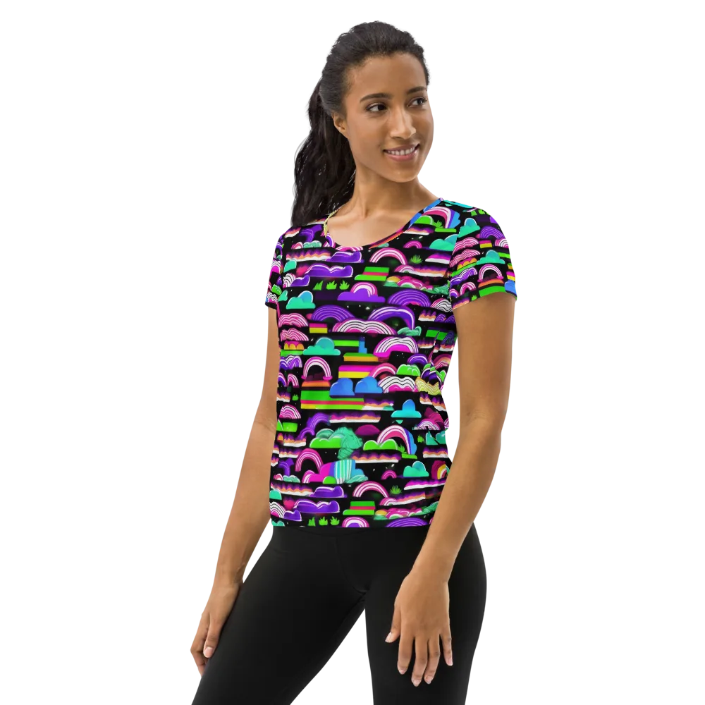 Neon Rainbow Static on Women's Athletic T-Shirt — Left