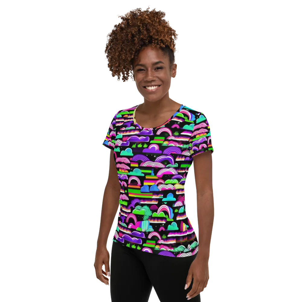 Neon Rainbow Static on Women's Athletic T-Shirt — Left