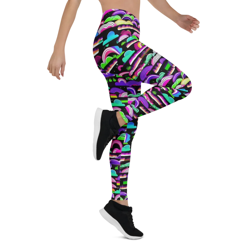 Neon Rainbow Static on Leggings — Right