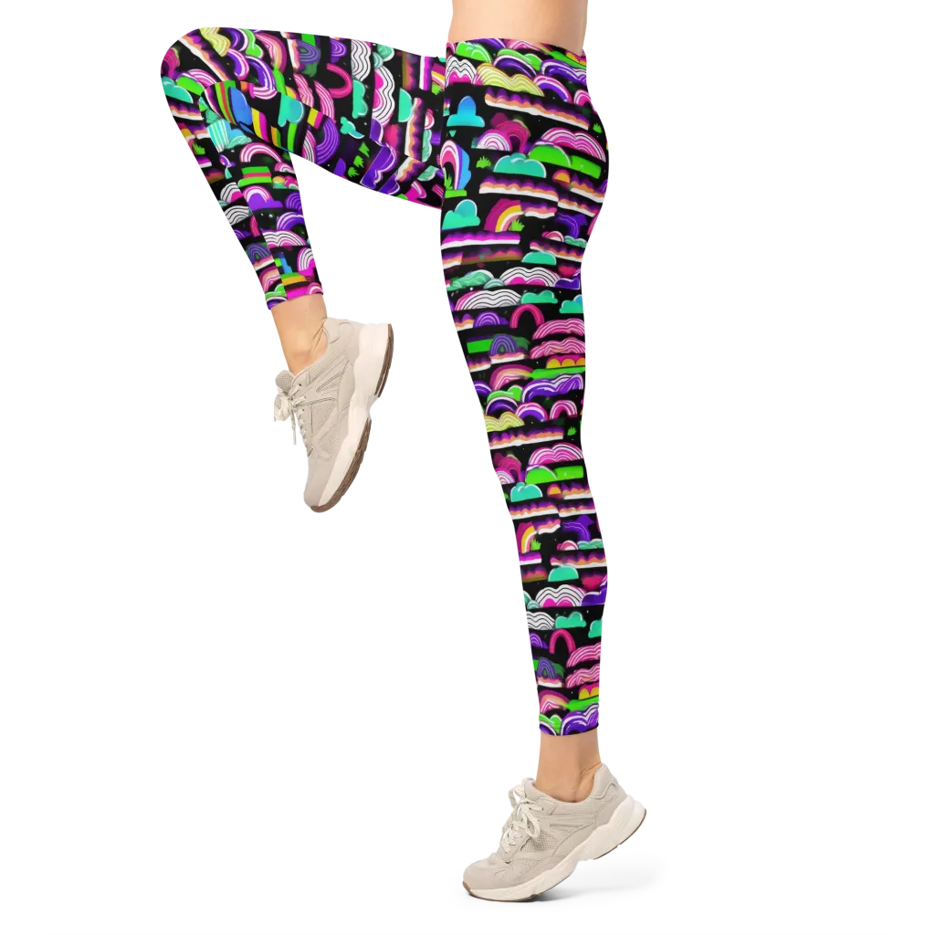 Neon Rainbow Static on Leggings — Left