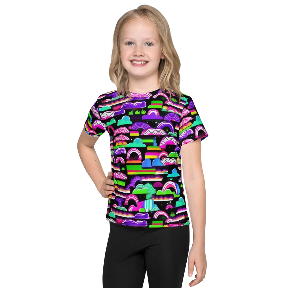 Neon Rainbow Static on Kids Crew Neck T-Shirt — Front
