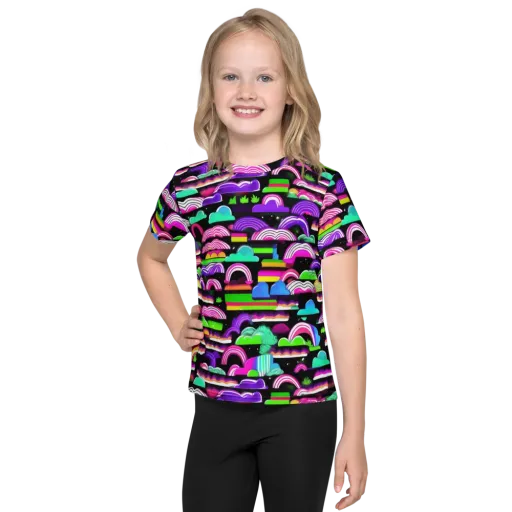 Neon Rainbow Static on a Kids Crew Neck T-Shirt