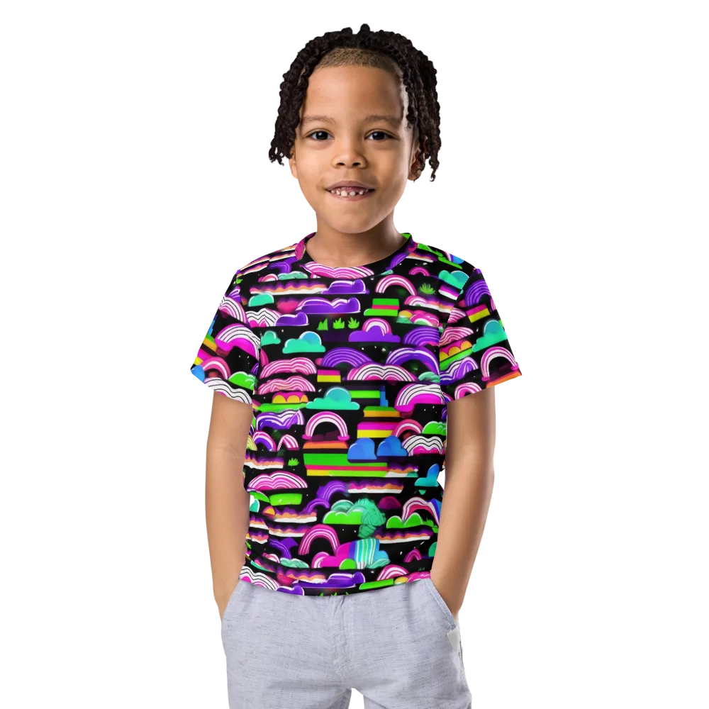 Neon Rainbow Static on Kids Crew Neck T-Shirt — Front