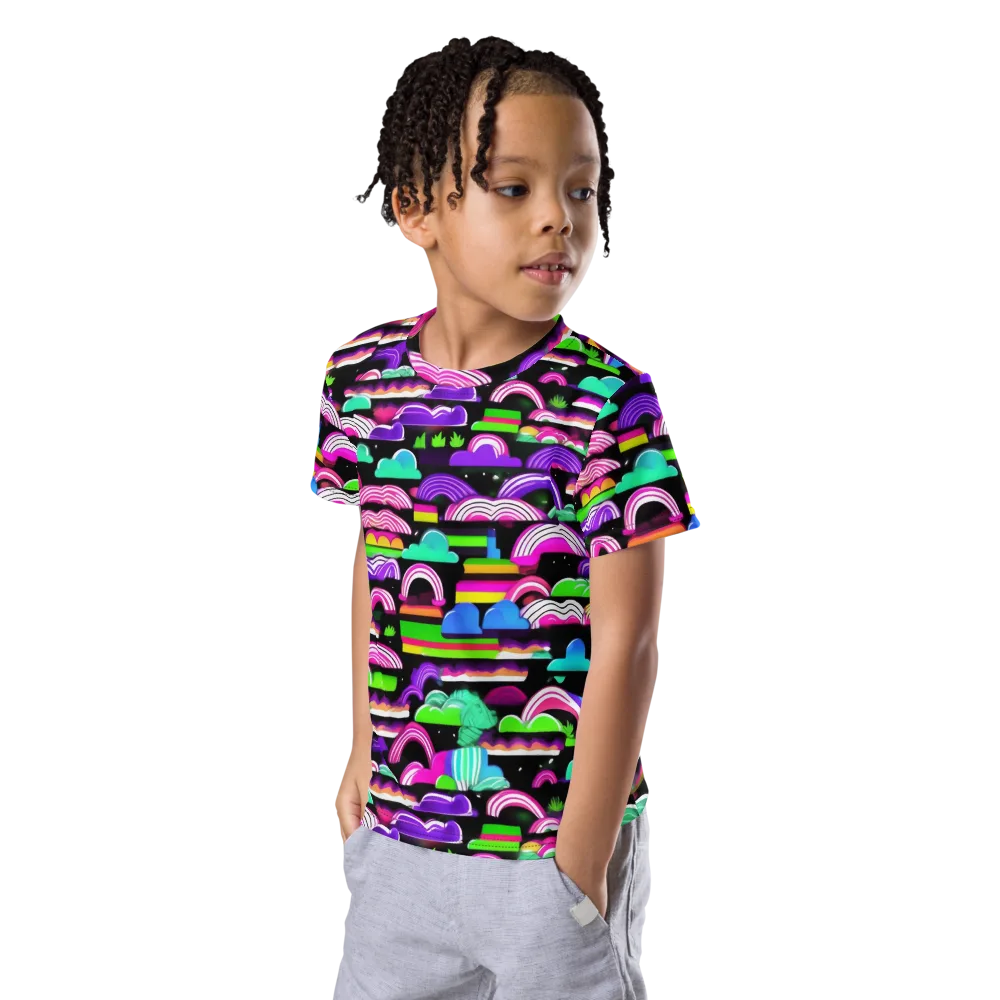 Neon Rainbow Static on Kids Crew Neck T-Shirt — Left Front