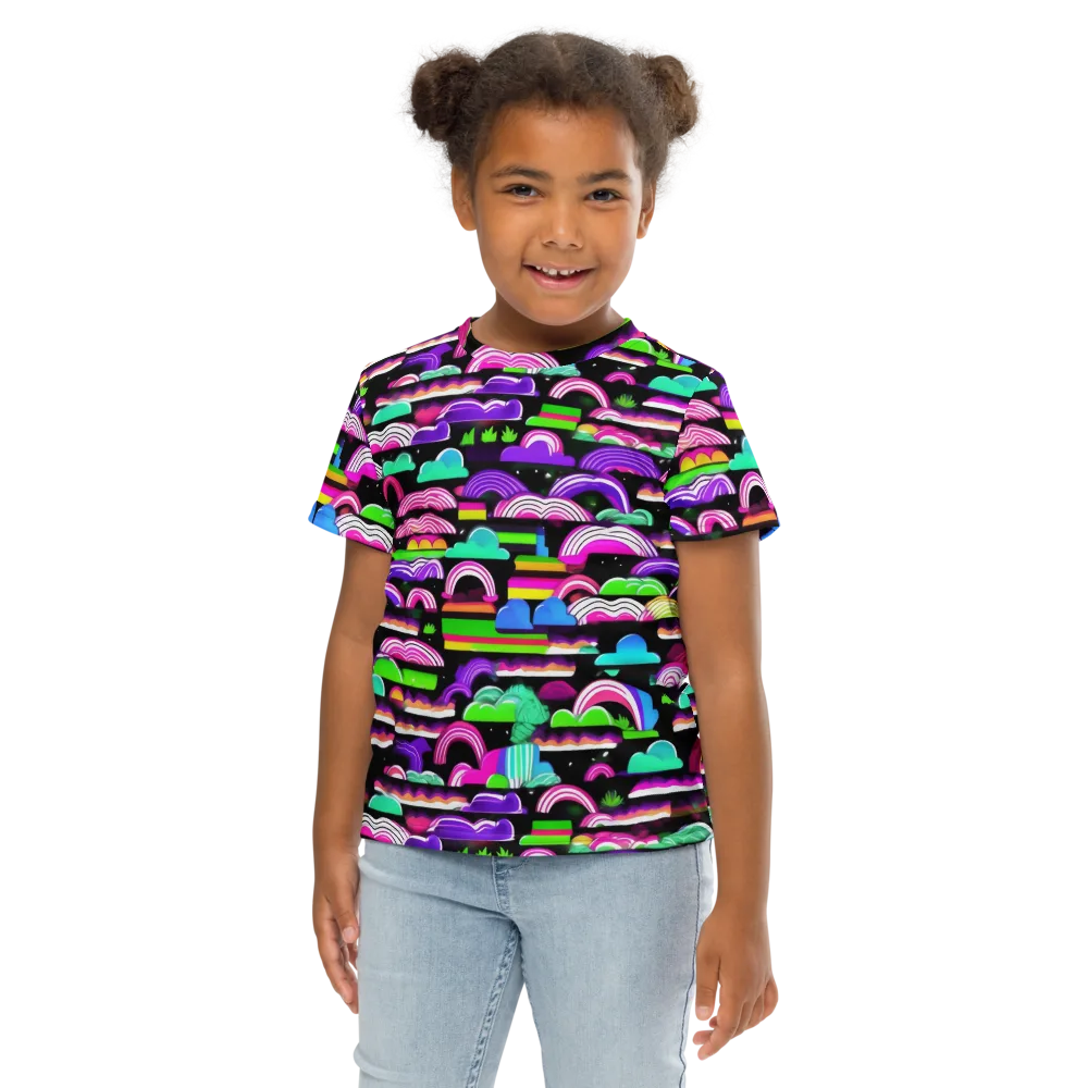 Neon Rainbow Static on Kids Crew Neck T-Shirt — Front