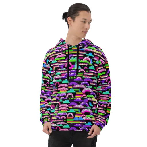 Neon Rainbow Static on a Hoodie