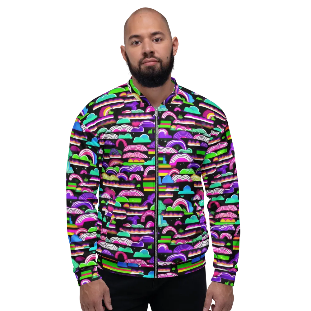 Neon Rainbow Static on Bomber Jacket — Front