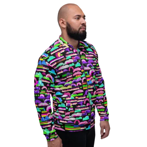 Neon Rainbow Static on a Bomber Jacket