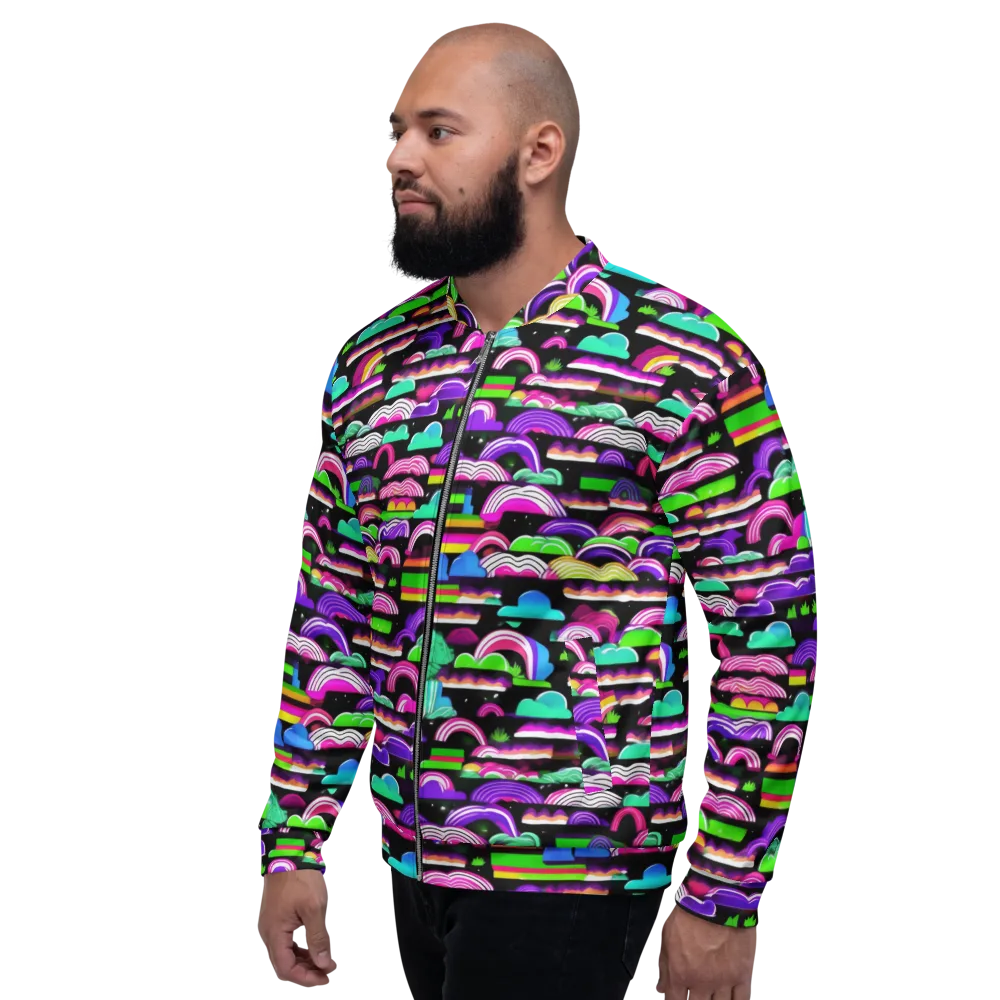 Neon Rainbow Static on Bomber Jacket — Left