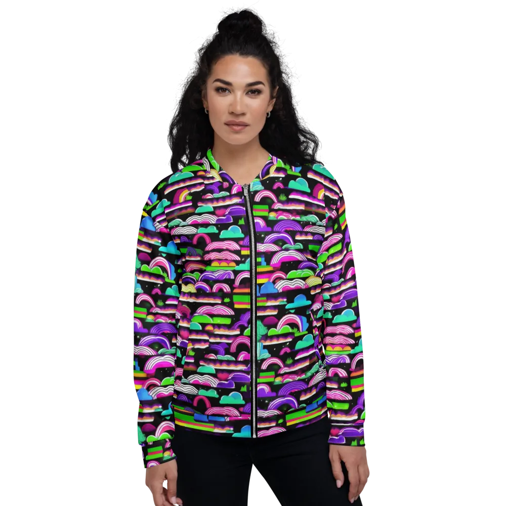 Neon Rainbow Static on Bomber Jacket — Front
