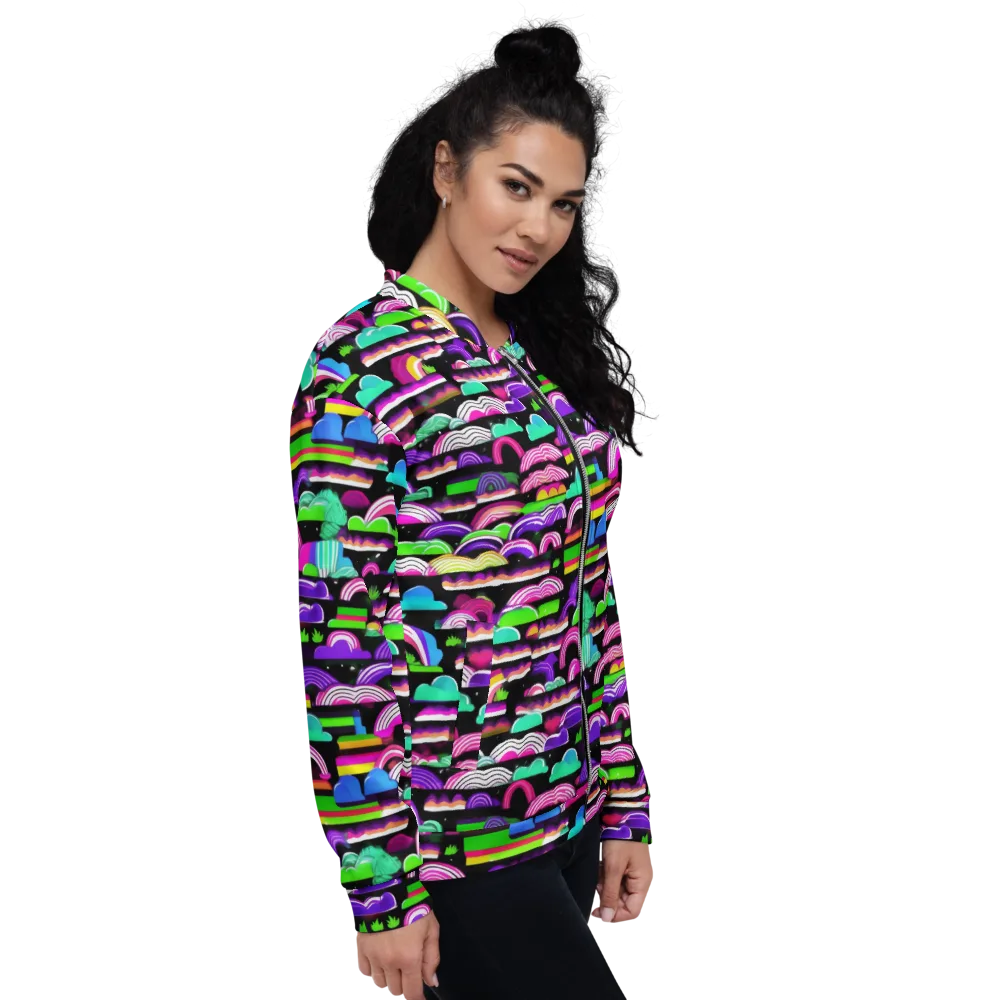 Neon Rainbow Static on Bomber Jacket — Right