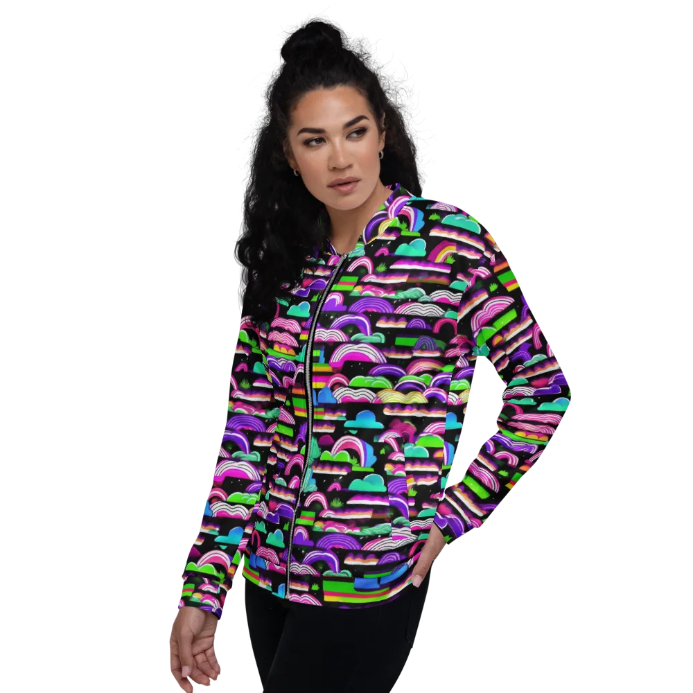 Neon Rainbow Static on Bomber Jacket — Left