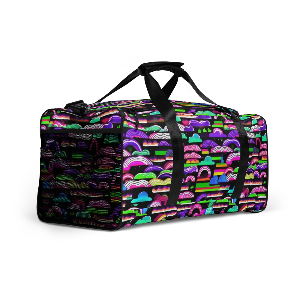 Neon Rainbow Static on Duffle Bag — Right Front