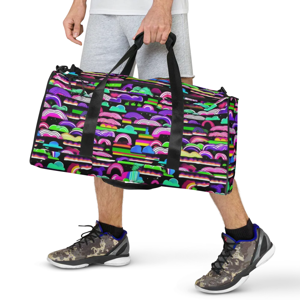 Neon Rainbow Static on Duffle Bag — Front