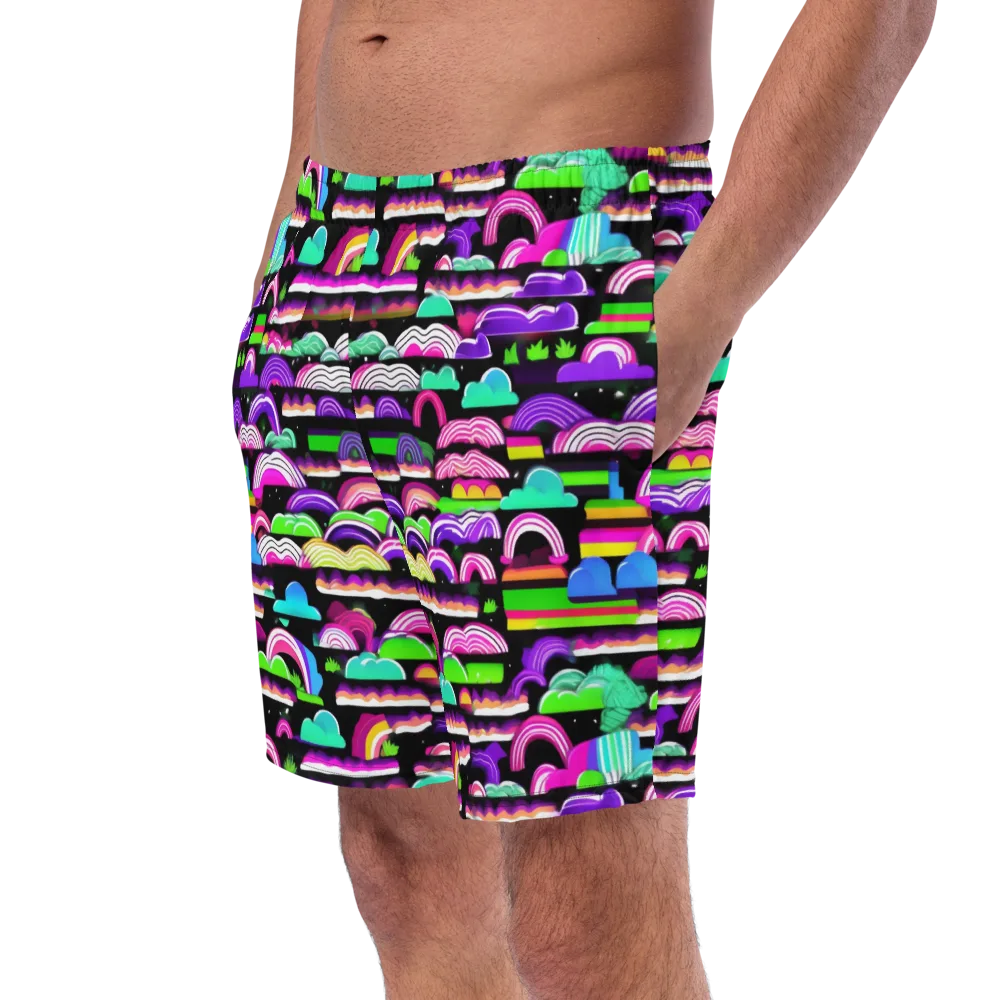 Neon Rainbow Static on Swim Trunks — Left Front