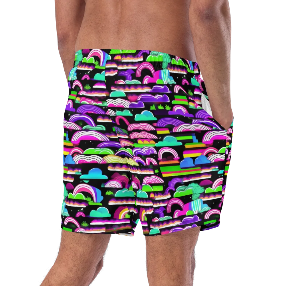 Neon Rainbow Static on Swim Trunks — Right Back