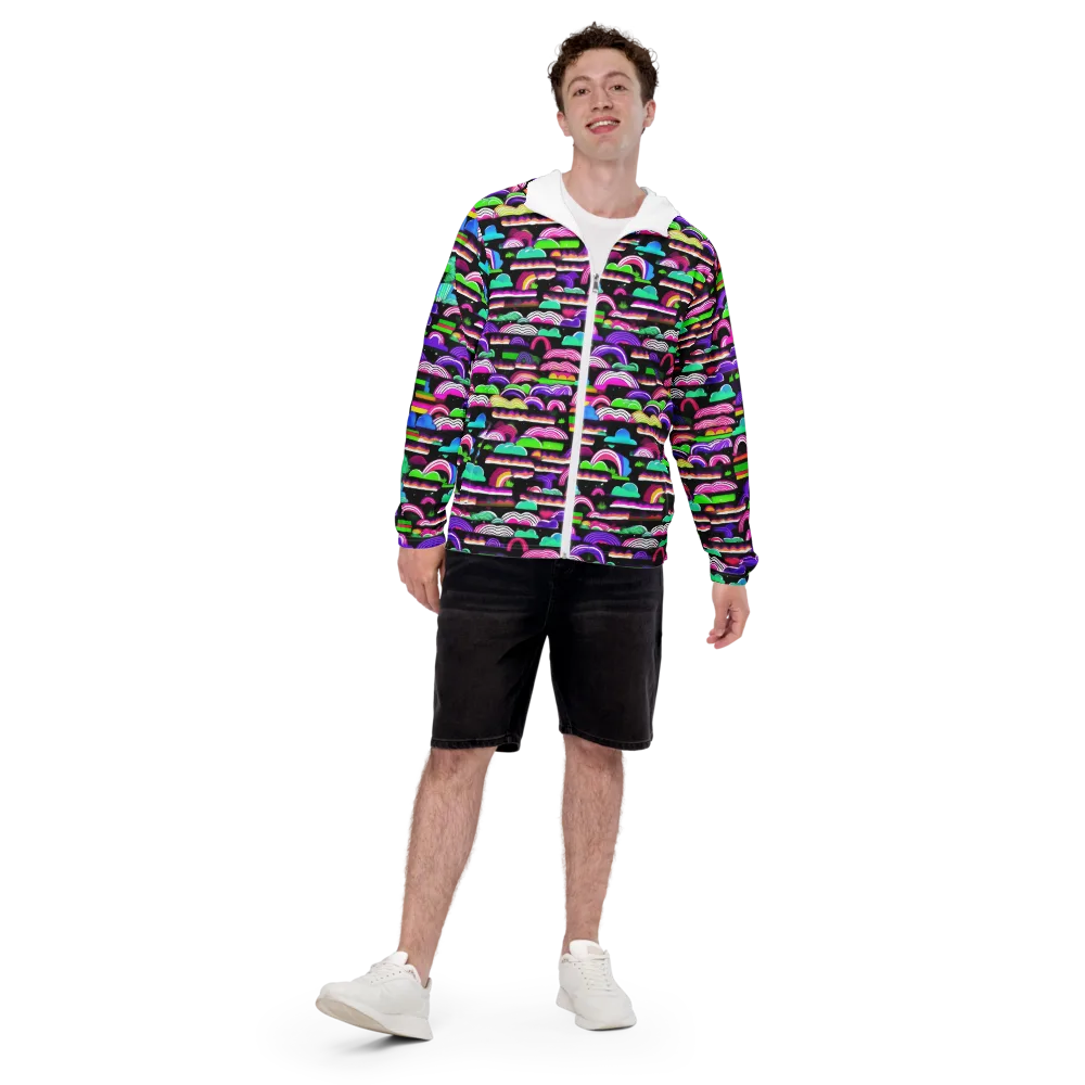 Neon Rainbow Static on Men's Windbreaker — Front