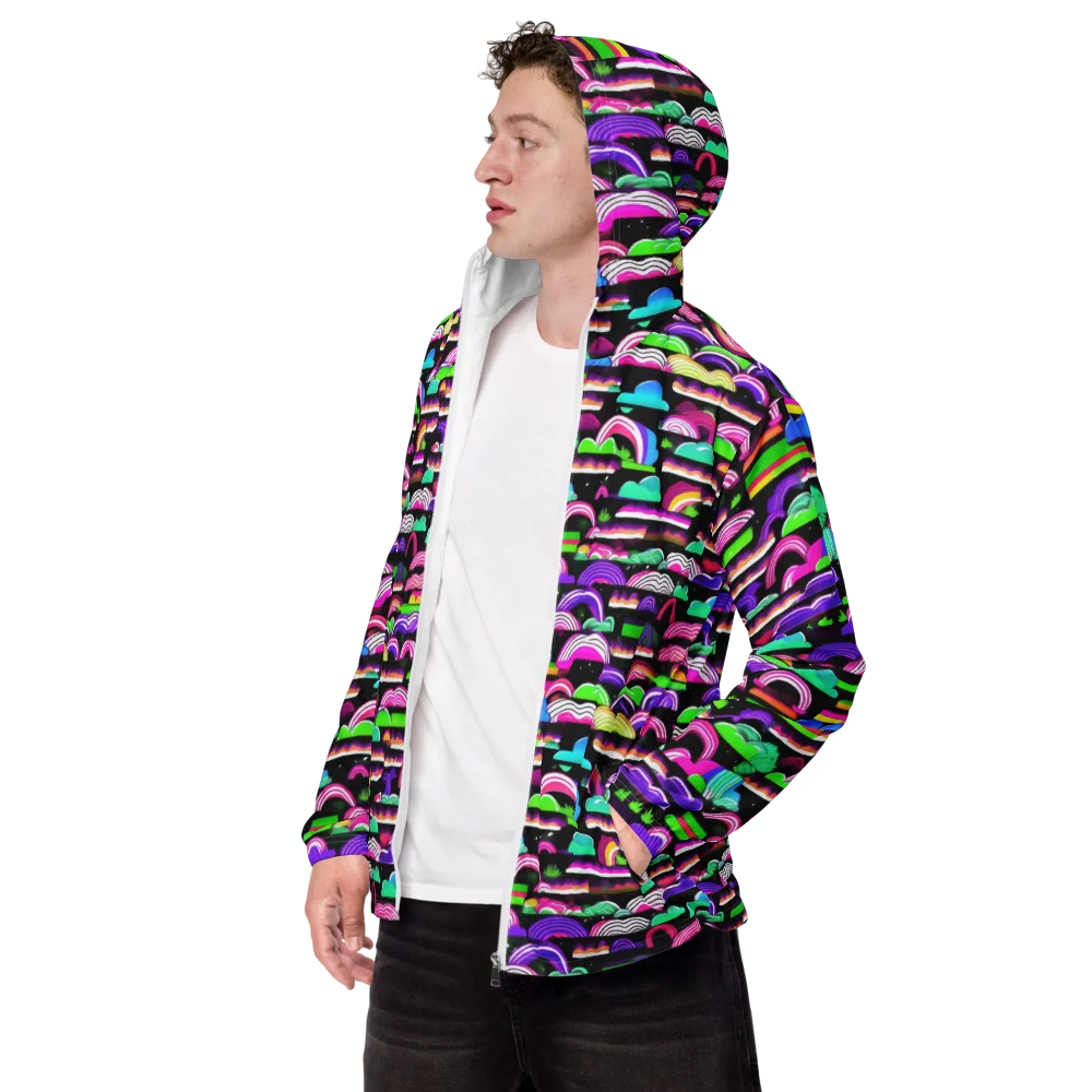 Neon Rainbow Static on Men's Windbreaker — Left Front