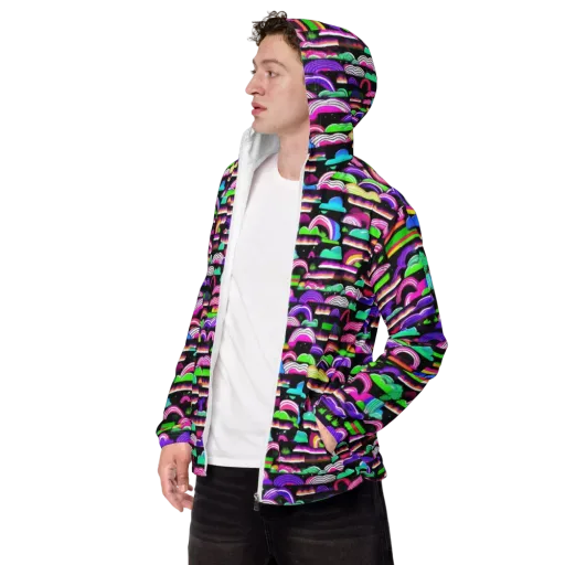 Neon Rainbow Static on a Men's Windbreaker