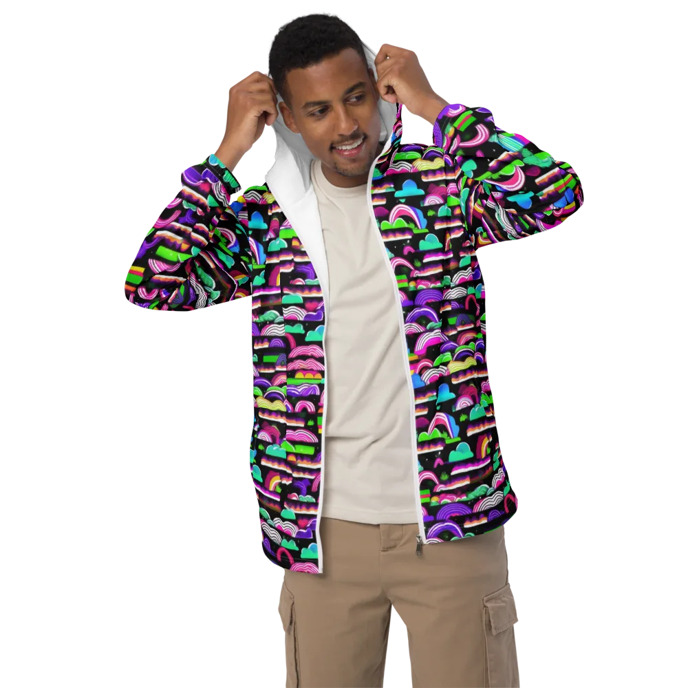 Neon Rainbow Static on Men's Windbreaker — Front