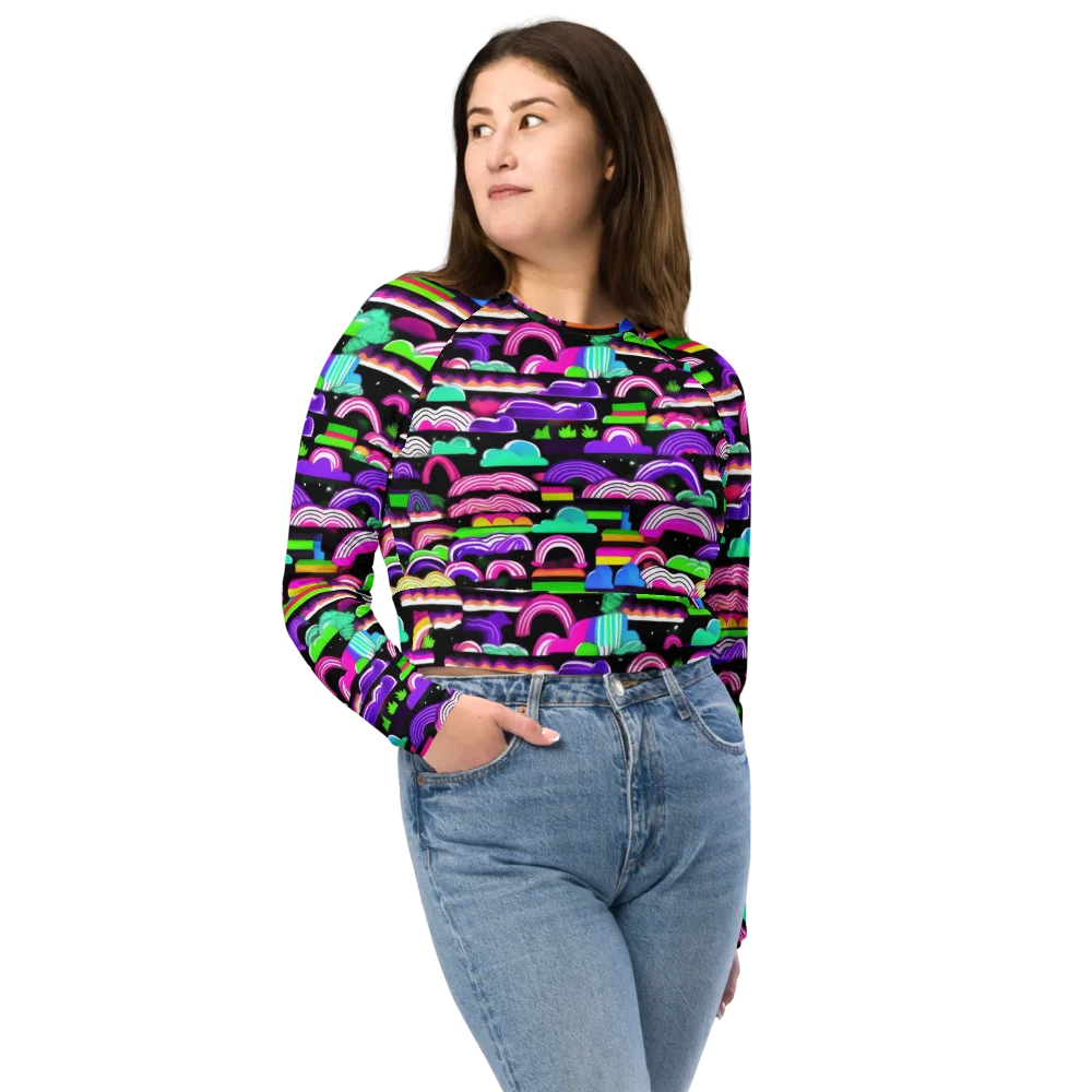 Neon Rainbow Static on Long Sleeve Crop Top — Front