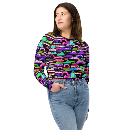 Neon Rainbow Static on a Long Sleeve Crop Top