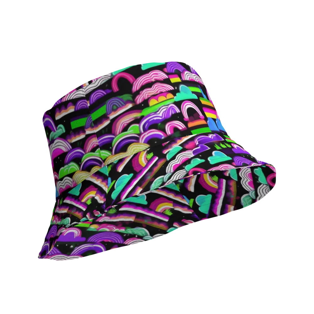 Neon Rainbow Static on Reversible Bucket Hat — Product details Outside