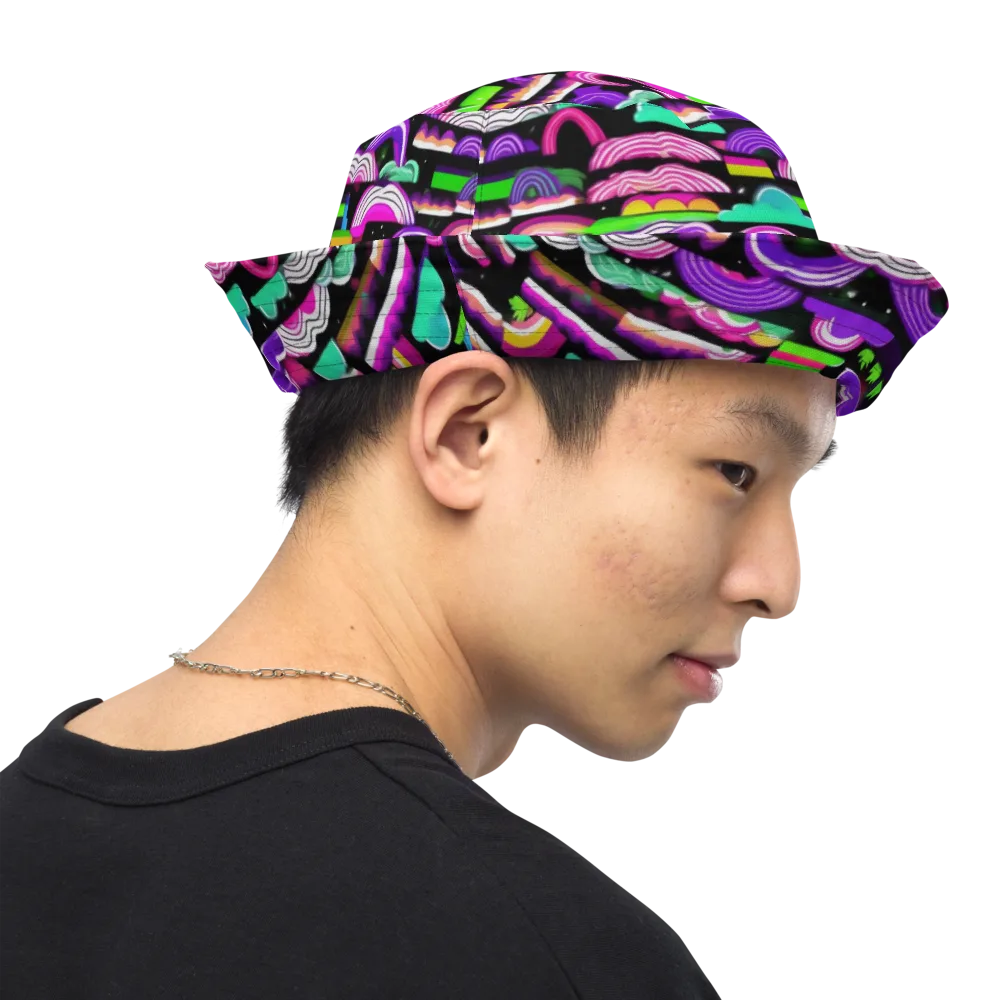Neon Rainbow Static on Reversible Bucket Hat — Right Outside