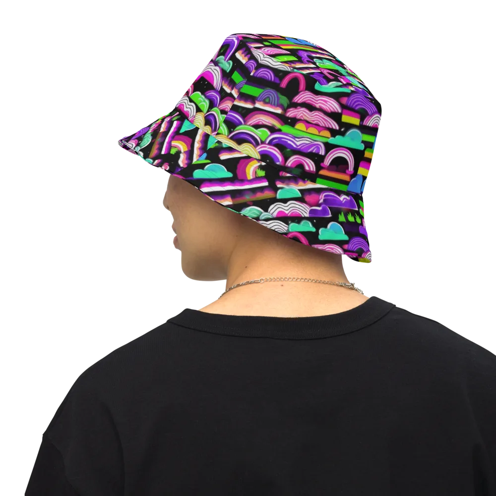 Neon Rainbow Static on Reversible Bucket Hat — Back Inside