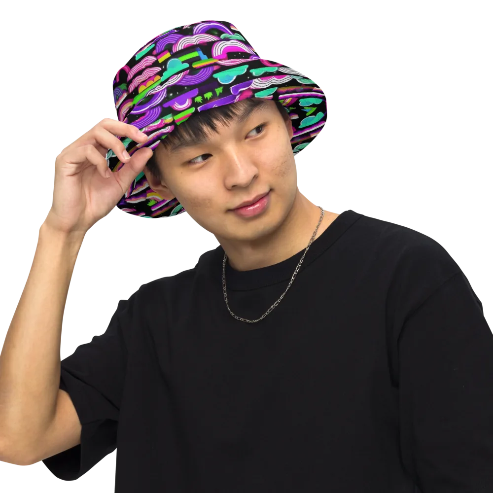 Neon Rainbow Static on Reversible Bucket Hat — Front Inside