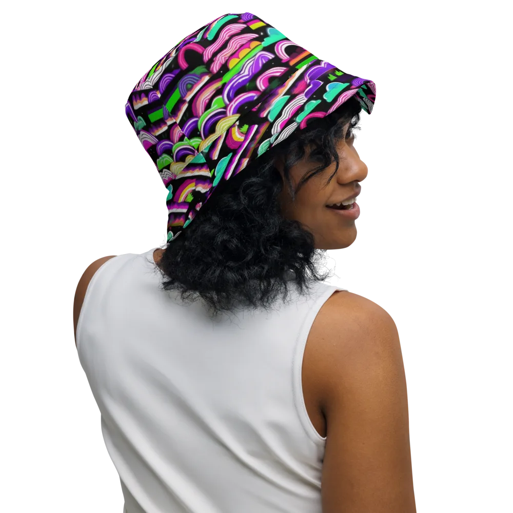 Neon Rainbow Static on Reversible Bucket Hat — Right Outside